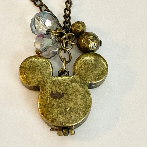 Vintage Disney Hidden Mickey Mouse Ears Locket Necklace Gold Tone AB Beads 30" - Picture 4 of 12